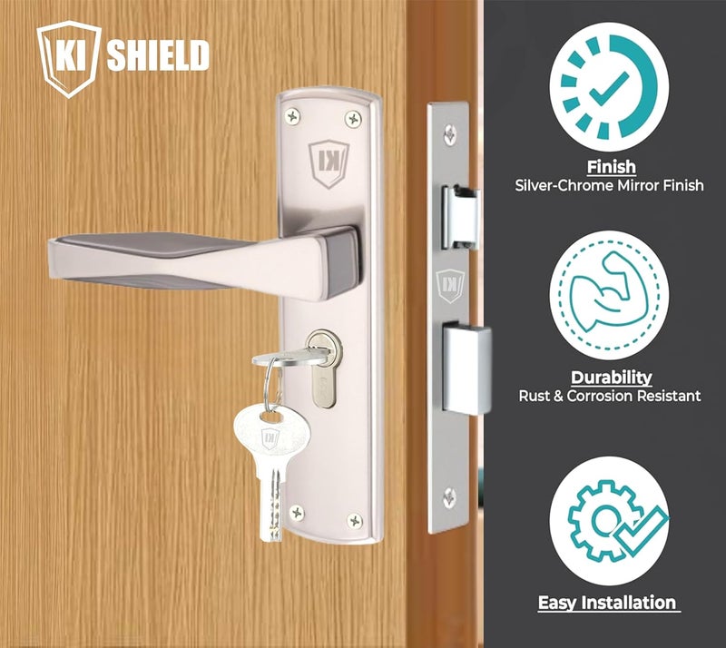 KI SHIELD 1004 CY Black Silver Stainless Steel Handle Set | Heavy-Duty 6 Lever Cylindrical Mortise Door Lock Set | Safety Door Lock for Main Door, Bathroom, Bedroom, Living Room| (2 Years Warranty) - Image 4