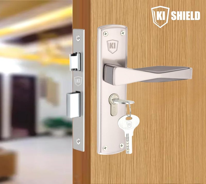 KI SHIELD 1004 CY Black Silver Stainless Steel Handle Set | Heavy-Duty 6 Lever Cylindrical Mortise Door Lock Set | Safety Door Lock for Main Door, Bathroom, Bedroom, Living Room| (2 Years Warranty) - Image 2