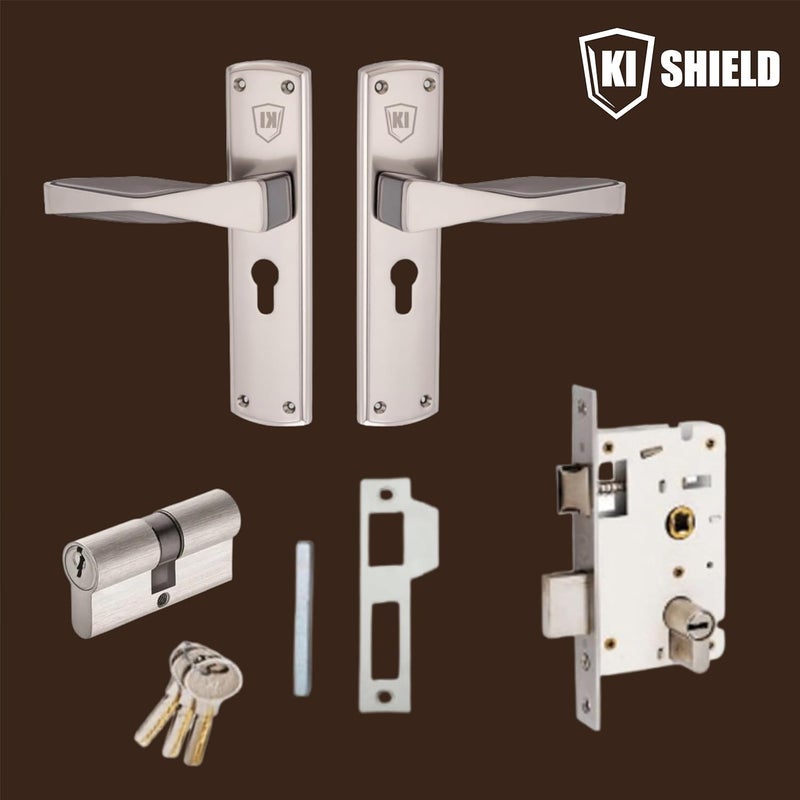 KI SHIELD 1004 CY Black Silver Stainless Steel Handle Set | Heavy-Duty 6 Lever Cylindrical Mortise Door Lock Set | Safety Door Lock for Main Door, Bathroom, Bedroom, Living Room| (2 Years Warranty) - Image 5