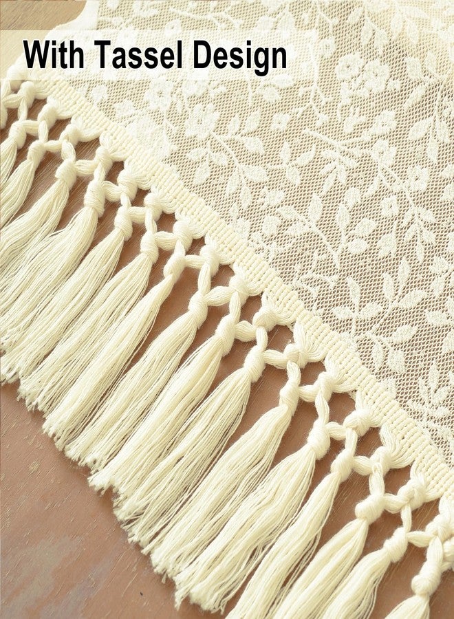 timecity Beige Lace Table Runner Boho Table Runner Vintage Rustic Cloth Runners for Living Room Home Dinning Table Decorations (14x87 inch,Tassel Included) - Image 3