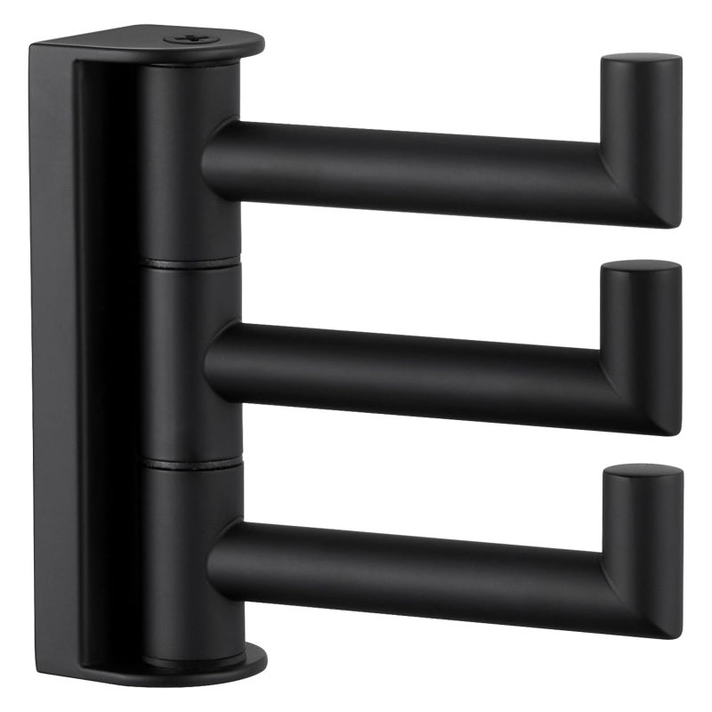 Angle Simple Swivel Towel Hook 3 Arms, SUS 304 Stainless Steel Foldable Bathroom Robe Towel Hook, Wall Coat Holder, Matte Black - Image 1