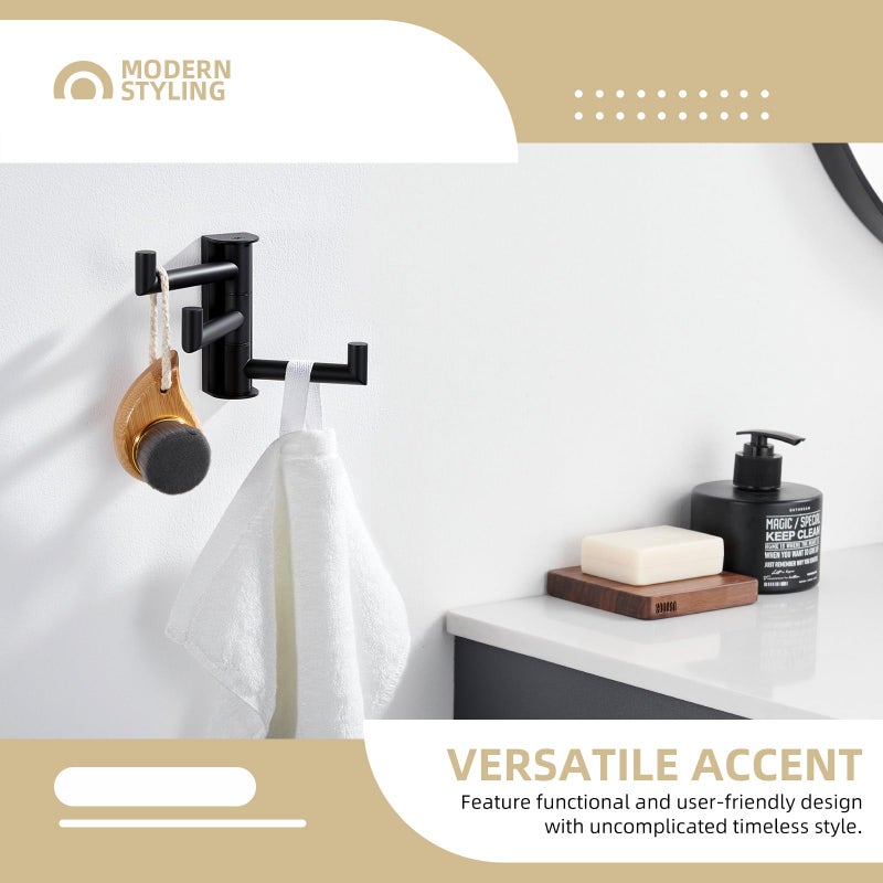 Angle Simple Swivel Towel Hook 3 Arms, SUS 304 Stainless Steel Foldable Bathroom Robe Towel Hook, Wall Coat Holder, Matte Black - Image 4