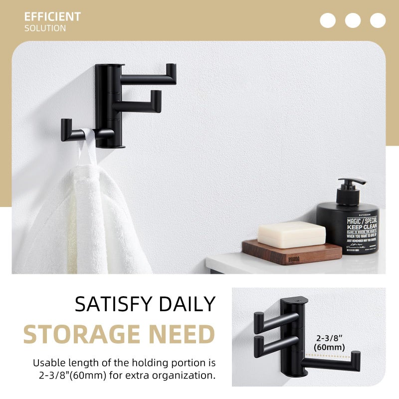 Angle Simple Swivel Towel Hook 3 Arms, SUS 304 Stainless Steel Foldable Bathroom Robe Towel Hook, Wall Coat Holder, Matte Black - Image 5