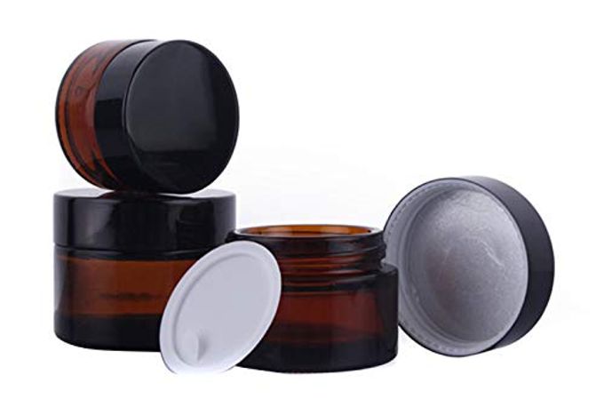 6 PACK AMBER GLASS 5 ML 16 OZ SMALL THICK WALL ROUND JARS VIALS POT COSMETIC BOTTLE FACE CREAM CONTAINERS WITH BLACK LIDS FOR LOTION MAKE UP NAIL SALVE OINTMENT SAMPLE BALM