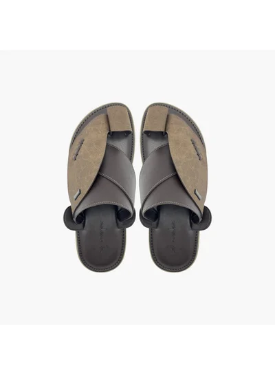 Al Waha Men's Textured Slip-On Arabic Sandals with Toe Loop