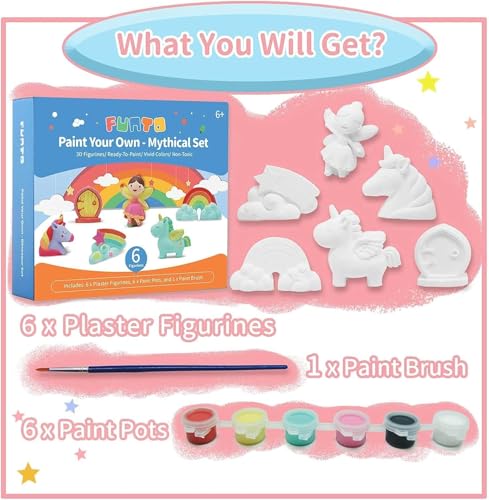 Funto Paint Your Own Unicorn Painting Kit, Arts and Crafts Set, STEAM Project Creative Activity DIY Toys, with 6 Figurines, 6 Paint Pots, 1 Brush - Image 2