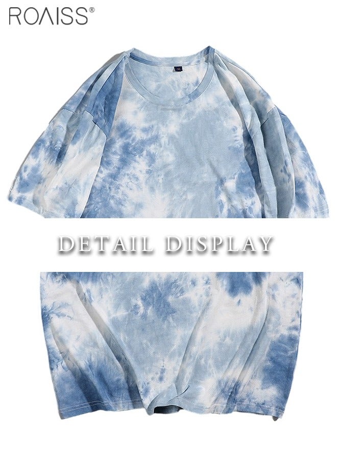roaiss 2-Piece Unisex Style Fashion Tie Dyed T-Shirt Casual Loose Fitting Short Sleeved Top Comfortable And Breathable Versatile Cotton Pullover - Image 3