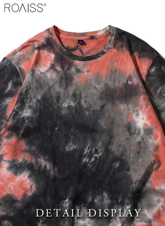 roaiss 2-Piece Unisex Style Fashion Tie Dyed T-Shirt Casual Loose Fitting Short Sleeved Top Comfortable And Breathable Versatile Cotton Pullover - Image 4
