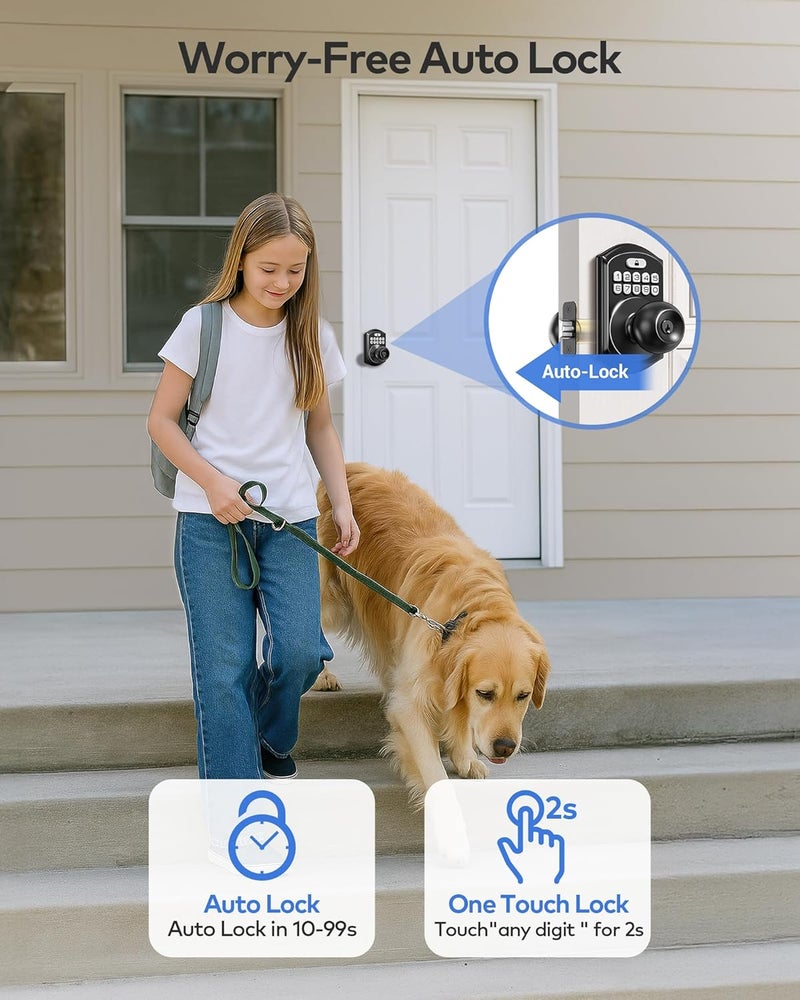 TEEHO TE003 Keyless Entry Keypad Door Lock with Handle, Electronic Digital Smart Locks for Front Door, Smart Door Knob with Code for Bedroom with Interior Locks, Auto Lock, Passage Mode, Matte Black - Image 4