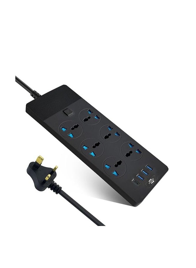 SUN SHINE Power Strips Extension Cord 6 Outlets, UK Plug Universal Plug  - Image 1