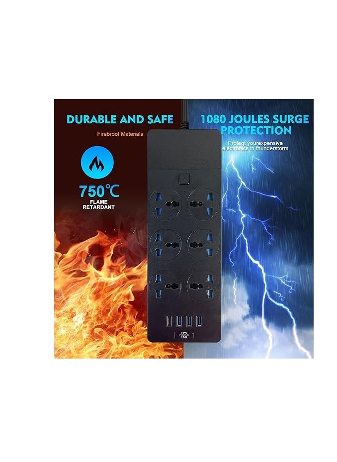 SUN SHINE Power Strips Extension Cord 6 Outlets, UK Plug Universal Plug  - Image 5