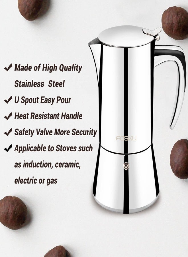 FOSKU Stovetop Espresso Maker, Stainless Steel Moka Pot, Italian Style Coffee Maker, Espresso Pot For 6 Cups, 300ml (Silver) - Image 3