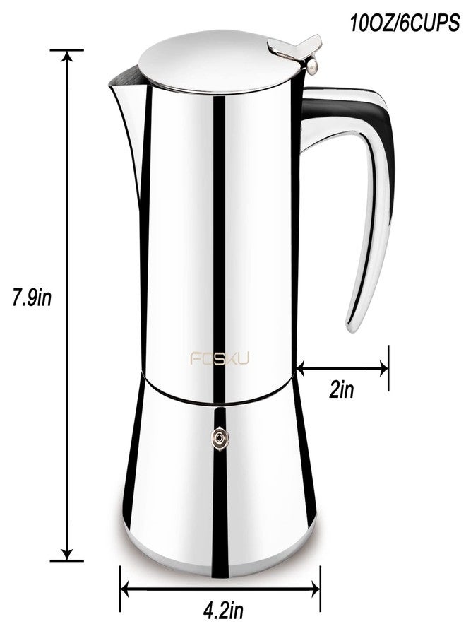 FOSKU Stovetop Espresso Maker, Stainless Steel Moka Pot, Italian Style Coffee Maker, Espresso Pot For 6 Cups, 300ml (Silver) - Image 2