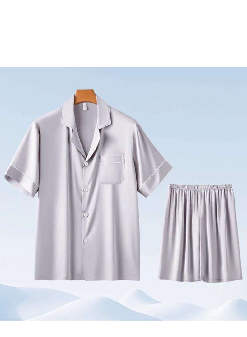 MIIOW طقم ملابس نوم رجالي من الحرير الصناعي بأكمام قصيرة وملابس منزلية فاخرة - Image 1