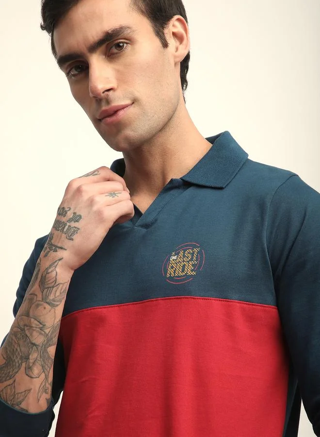 ديفيرينس أوف أوبينيون تيشيرت بولو بنمط كتل الالوان وقصة عادية للرجال