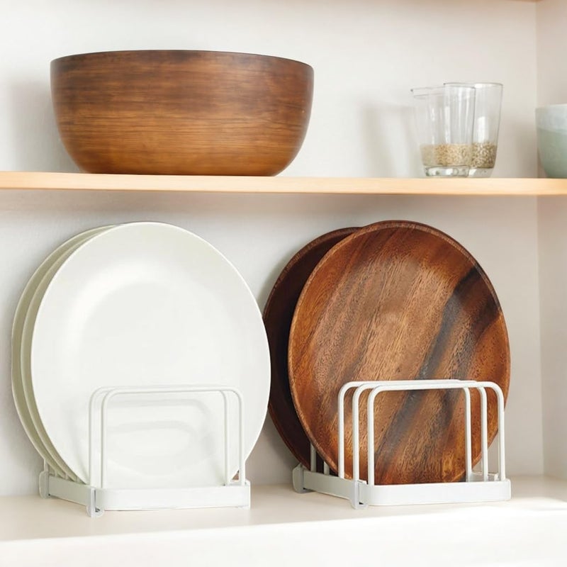 Decorlay Multipurpose Kitchen Plate Stand Dish PanPot Lid Utensils Holder Space Saving Chopping Board Holder Corner Shelf Rack Cabinet Organizer White Pack of 2 - Image 2