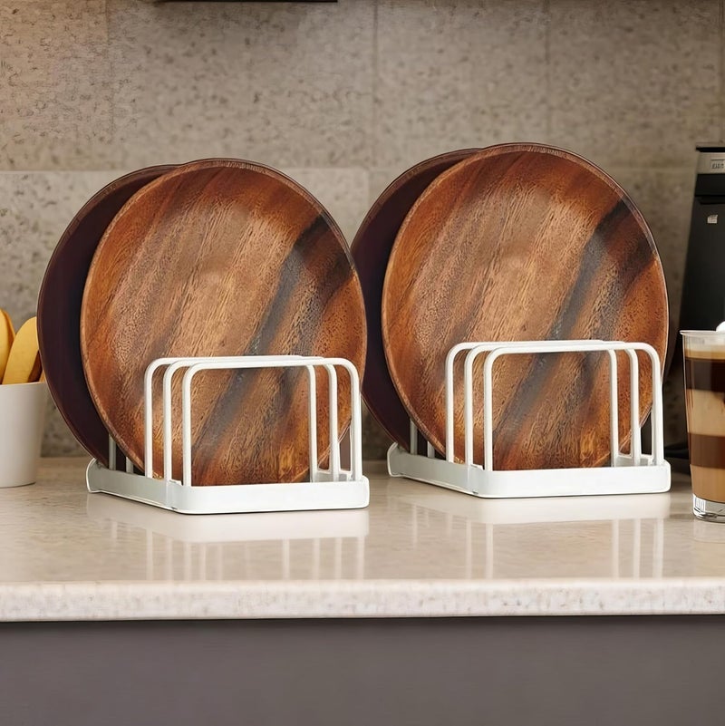 Decorlay Multipurpose Kitchen Plate Stand Dish PanPot Lid Utensils Holder Space Saving Chopping Board Holder Corner Shelf Rack Cabinet Organizer White Pack of 2 - Image 1