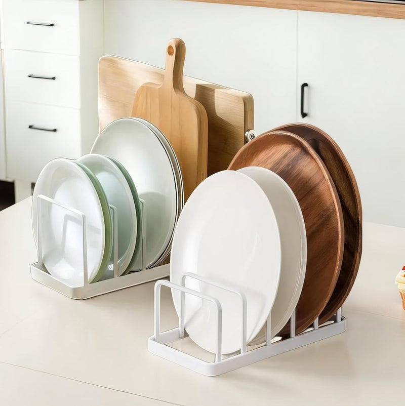 Decorlay Multipurpose Kitchen Plate Stand Dish PanPot Lid Utensils Holder Space Saving Chopping Board Holder Corner Shelf Rack Cabinet Organizer White Pack of 2 - Image 3