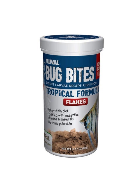 Fluval Bug Bites Tropical Fish Food, Flakes for Small to Medium Sized Fish, 3.17 oz., A7332, Brown