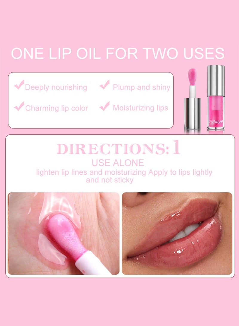 DUNUF Lip Glow Oil Deep Nourishing Moisturizing Glossy Mirror Shiny Plumping Long Lasting Lightweight Non Sticky Portable Lip Oil Lip Care to Fade Lines and Exfoliate Dead Skin for Women 3.5ml - Image 3