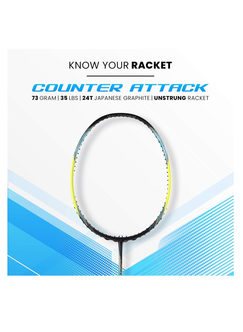 Apacs Counter Attack Unstrung Badminton Racket, 24T Japan Graphite, Ultra Optimum Frame, Power Head, Extra Slim Shaft, Max 35 lbs Tension, G4 Grip, Full Cover  - Image 2