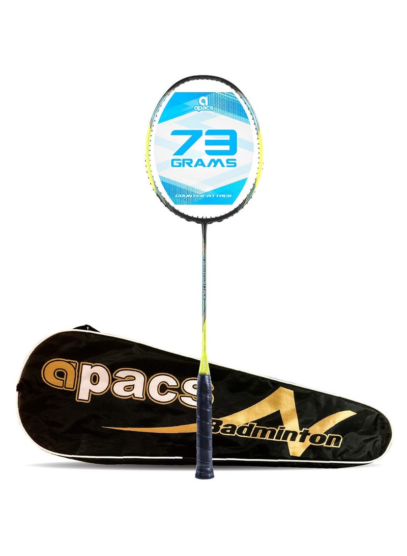 Apacs Counter Attack Unstrung Badminton Racket, 24T Japan Graphite, Ultra Optimum Frame, Power Head, Extra Slim Shaft, Max 35 lbs Tension, G4 Grip, Full Cover  - Image 1