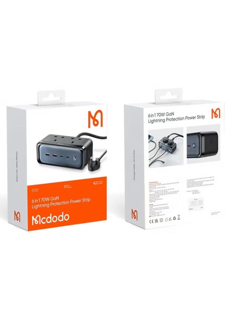 NEW Charger 4590 Power Strip - 6-in-1 GaN Charger with 70W Output  Lightning Protection - Image 5