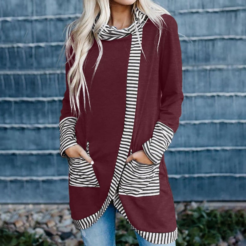 wish 2021 Fall/Winter New Long Sleeve Striped Contrast Turtleneck T-Shirt - Image 4