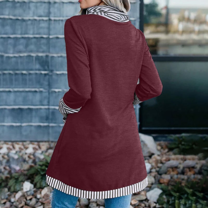 wish 2021 Fall/Winter New Long Sleeve Striped Contrast Turtleneck T-Shirt - Image 5