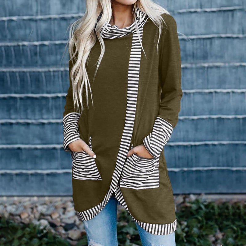 wish 2021 Fall/Winter New Long Sleeve Striped Contrast Turtleneck T-Shirt - Image 3