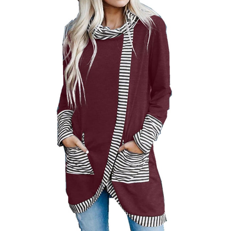wish 2021 Fall/Winter New Long Sleeve Striped Contrast Turtleneck T-Shirt - Image 1