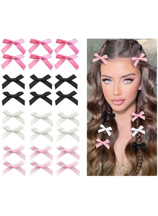 24 Piece Mini Bow Hair Clips, Sweet Non-Slip Bow Hair Accessories for Women and Girls (White+Black+Pink+Rose Pink) - Image 1