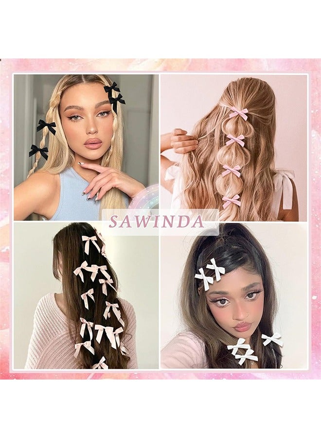 24 Piece Mini Bow Hair Clips, Sweet Non-Slip Bow Hair Accessories for Women and Girls (White+Black+Pink+Rose Pink) - Image 3