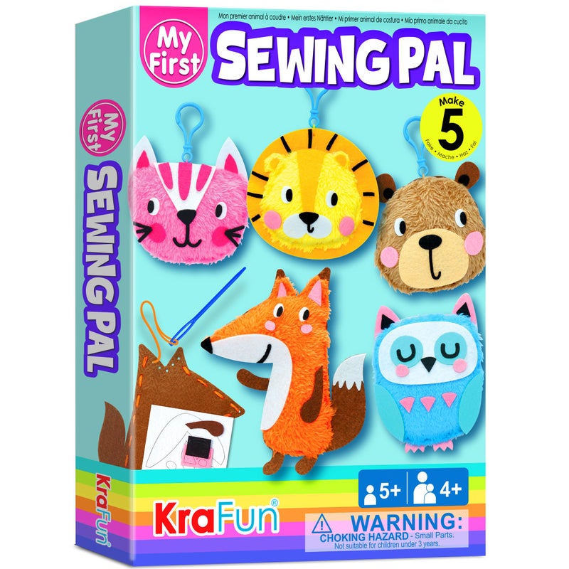 KRAFUN My First Sewing Animal for Kids, Beginner Art & Craft, 5 Easy Activities Stuffed Animal Dolls, Keyring Charms, Instructions & Felt Materials for Learn to Sew, Embroidery - Image 1