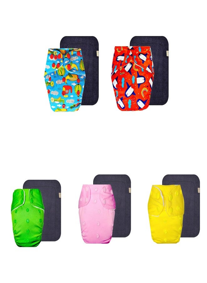 Dumbledo Premium Cloth Diaper with Gray Insert (Pack of 5) | Snug Fit | Reusable & Washable | Travel Friendly | All-Day Wear | 3 Months - 3 Years | Unisex Baby - Image 1