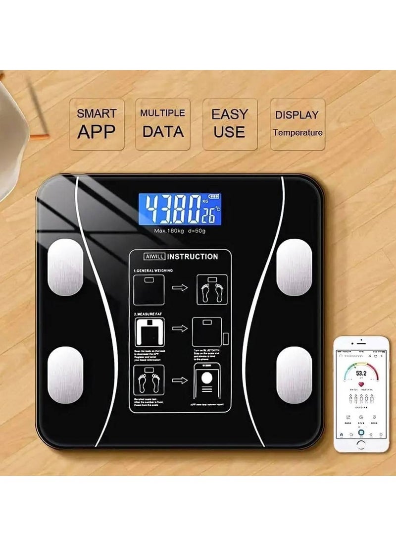 Smart Bluetooth Bathroom Scale C1 - 180kg Capacity, Digital Body Weight Scale with APP Sync for Apple Health, Google Fit & Fitbit, BMI Tracking, Auto Calibration - High Precision Glass Platform (Black)