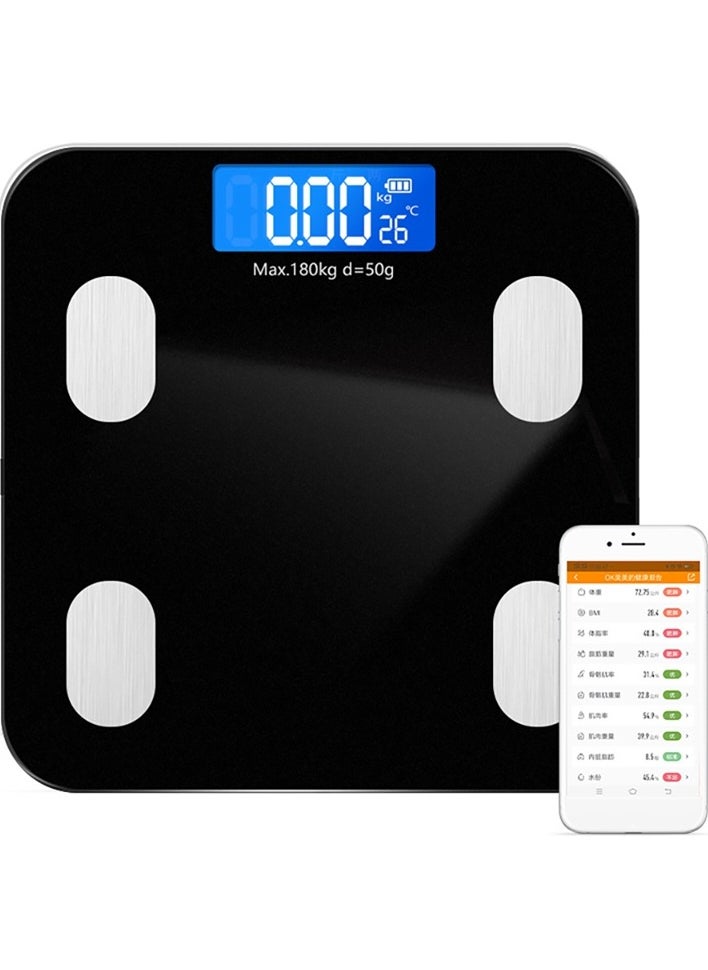 Smart Bluetooth Bathroom Scale C1 - 180kg Capacity, Digital Body Weight Scale with APP Sync for Apple Health, Google Fit & Fitbit, BMI Tracking, Auto Calibration - High Precision Glass Platform (Black)