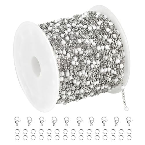 UMAOKANG 10 Meters Stainless Steel Jewelry Chains Bulk White Enamel Bead Necklace Bracelet Chain for Jewelry Making Jewelry Findings - Image 1