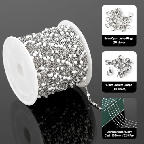 UMAOKANG 10 Meters Stainless Steel Jewelry Chains Bulk White Enamel Bead Necklace Bracelet Chain for Jewelry Making Jewelry Findings - Image 2