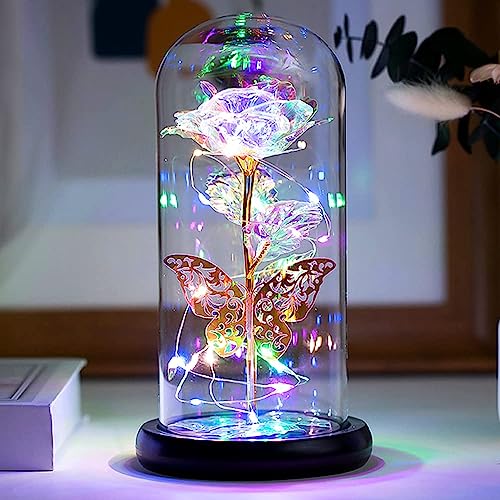 AMENDAS Forever Rose, Galaxy Glass Rose Flower and Butterfly with Led Light Great Gift Ideas for Valentine's Day, Mother's Day, Birthday, Anniversary, Engagement - Image 1