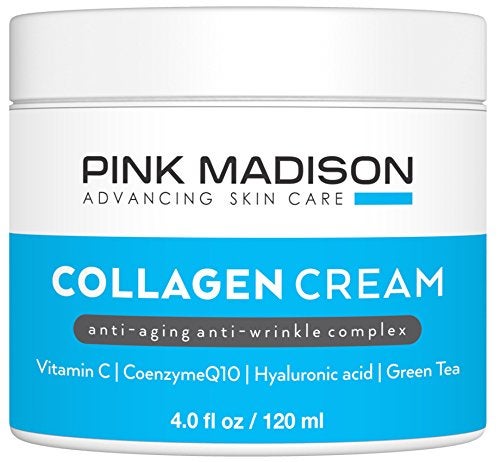 Pink Madison Skin Tightening Collagen Serum Cream with Hyaluronic Acid Anti Aging Face Treatment Fine Lines Wrinkles Men Women 4 Ounce Jar - Image 1