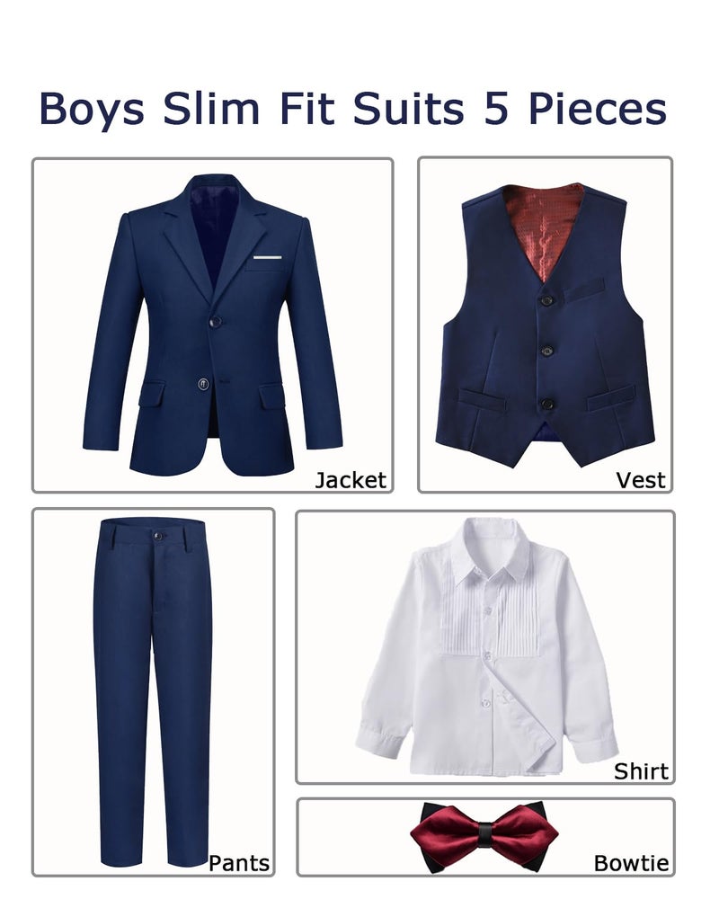 Yavakoor Boys Suits Navy Slim Fit Suits Size 2T for Kids Suits for Boys 5 Pcs Toddler Tuxedo with Blazer Vest Pants Shirt and Bow Tie - Image 4