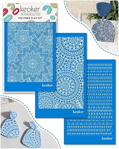 Keoker Boho Silk Screen Stencils for Polymer Clay, 3PCS Aztec Silk Screen for Polymer Clay, for Printing on Jewelry Clay Earrings Decoration, Each 6" X 3.8" (Boho) - Image 1