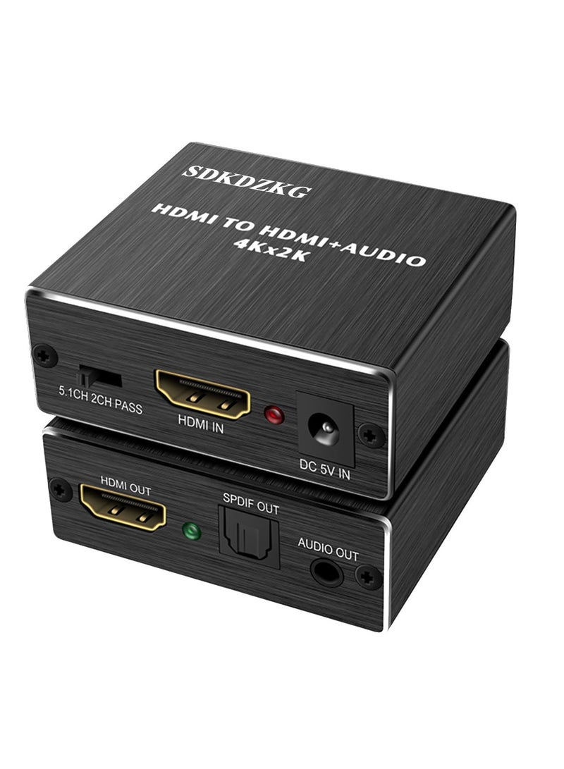 موزع صوت HDMI 4K × 2K ، محول صوت HDMI الى HDMI ومحول صوت بصري توسلينك SPDIF مع محول مقسم صوت ستيريو 3.5 ملم، اسود - Image 1