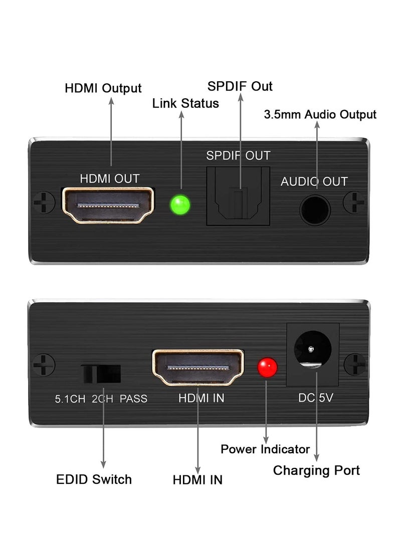 موزع صوت HDMI 4K × 2K ، محول صوت HDMI الى HDMI ومحول صوت بصري توسلينك SPDIF مع محول مقسم صوت ستيريو 3.5 ملم، اسود - Image 2