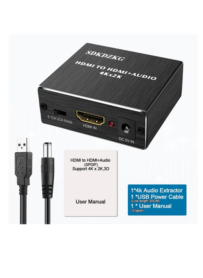 موزع صوت HDMI 4K × 2K ، محول صوت HDMI الى HDMI ومحول صوت بصري توسلينك SPDIF مع محول مقسم صوت ستيريو 3.5 ملم، اسود - Image 5