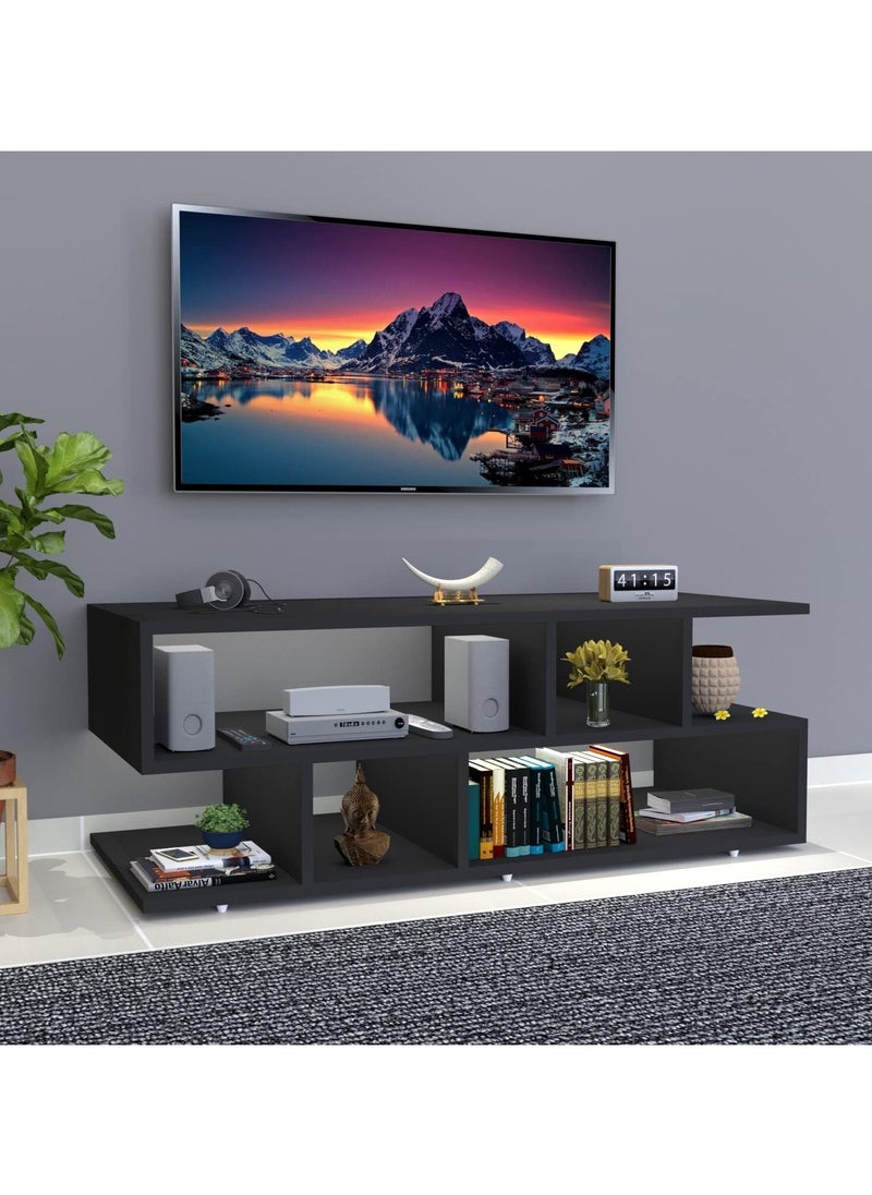 DubaiGallery - Z Shape Engineered Wood TV Unit Display Storage Cabinet Rack with Decor Shelf - Image 1