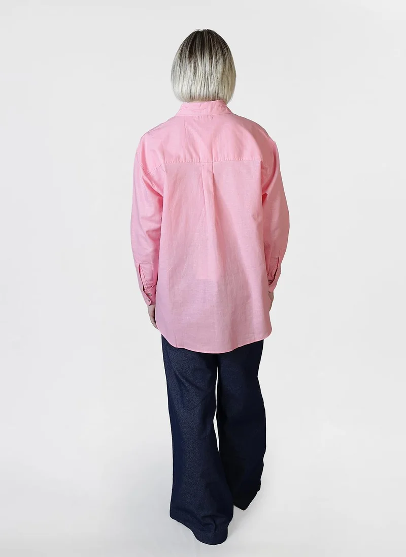 Bond Pink Linen Regular Fit Button Down Shirt for Women | Best Price UAE