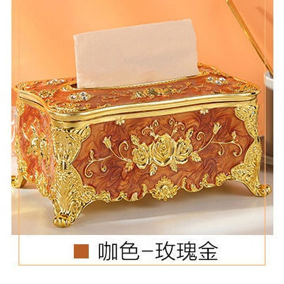 Generic Paper Box Tissue Box Small Household Living Room Creative European Style Home Simple Coffee Table KTV Napkin Tabletop Curry-Rose Gold
