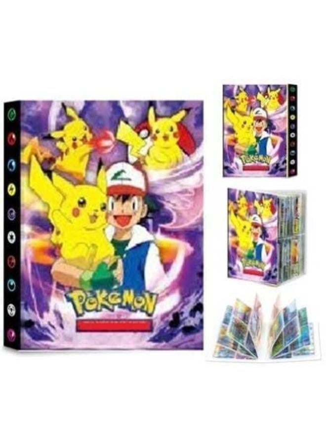 CARD BINDER WITH 120 SPACES AND 55PCS RAINBOW FOIL CARDS | Album Cartoon Prints Pok-moon Cards Binder Cards Pack Bag Gift for Kids Boys